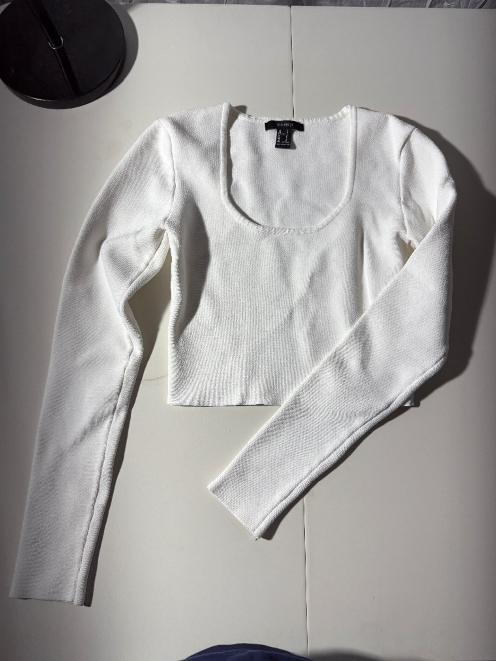 Forever 21 White Square Neck Long Sleeve Cropped Knit Top Size Small